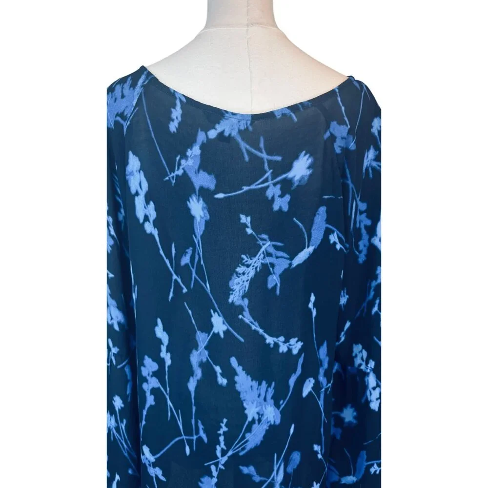 Banana Republic Large Flowy Blue Floral Print Long Bell Sleeve Blouse